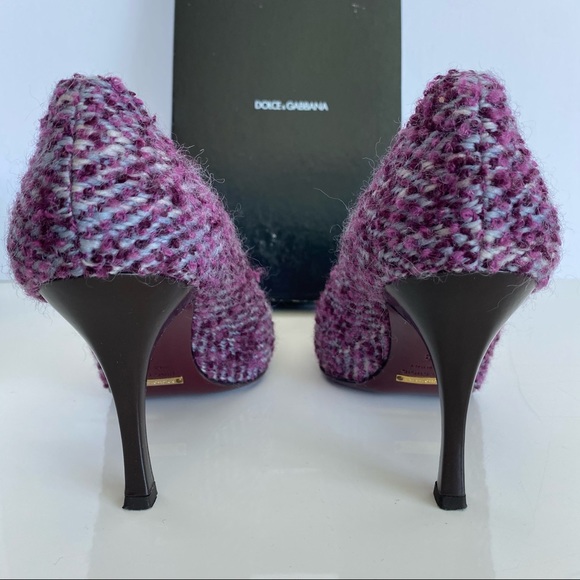 DOLCE & GABBANA Purple Herringbone Tweed Heels w/ Gold Crystals, Sz 38, US 8 - Picture 7 of 8